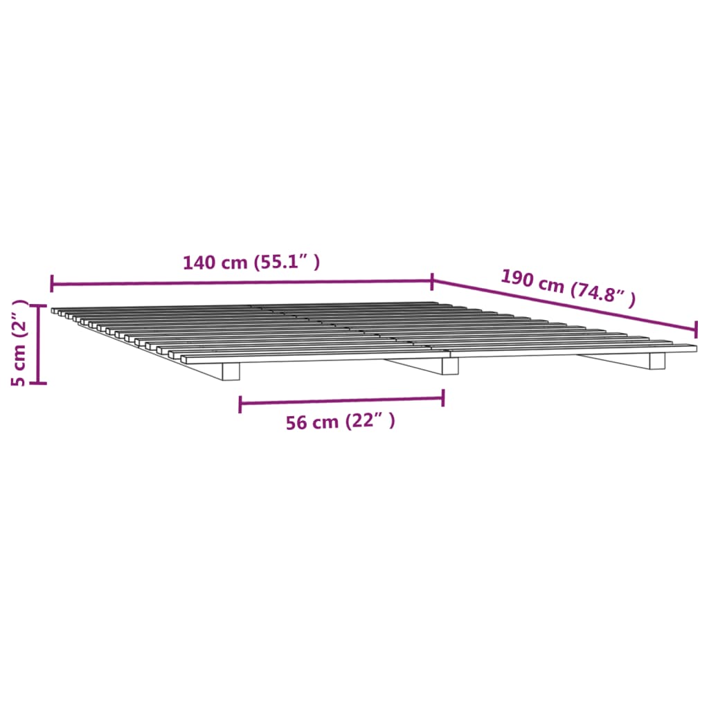 vidaXL Rama łóżka, czarna, 140 x 190 cm, lite drewno sosnowe