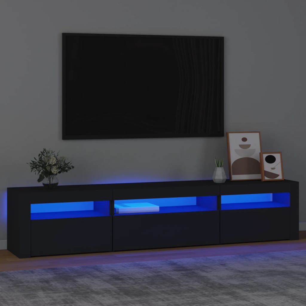 vidaXL Szafka pod TV z oświetleniem LED, czarna, 195x35x40 cm