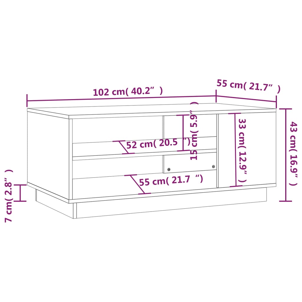 vidaXL Stolik kawowy, czarny, 102x55x43 cm, materiał drewnopochodny