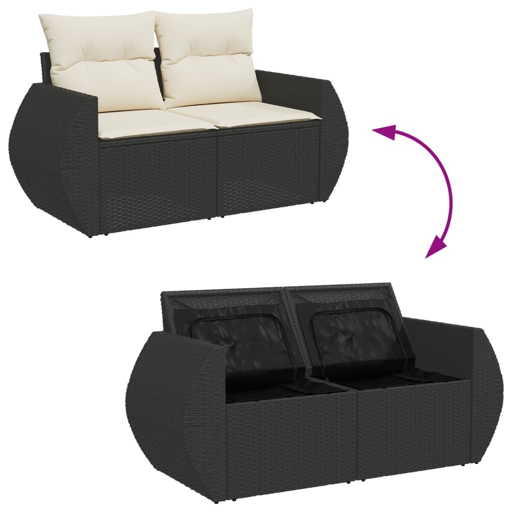 vidaXL Sofa ogrodowa z poduszkami, 2-osobowa, czarna, polirattan