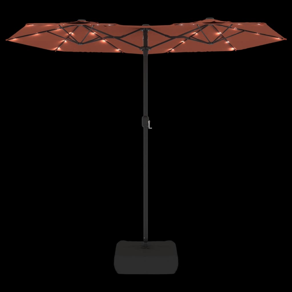 vidaXL Podwójny parasol ogrodowy z LED, terakota, 316x240 cm