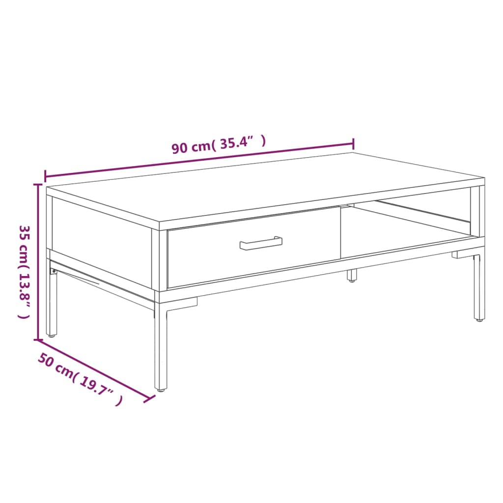 vidaXL Stolik kawowy, 90x50x35 cm, lite drewno sosnowe