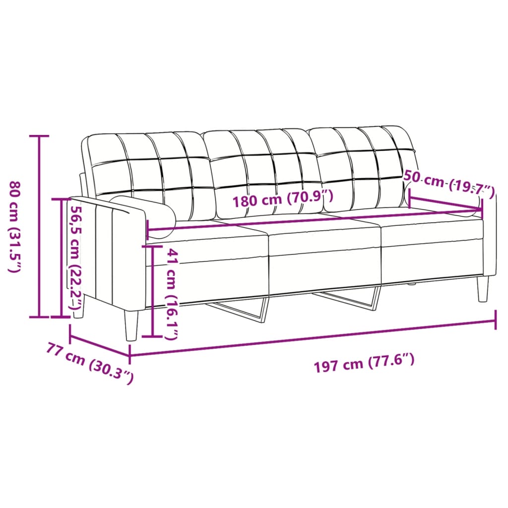 vidaXL 3-osobowa sofa z poduszkami, brązowa, 180 cm, aksamit