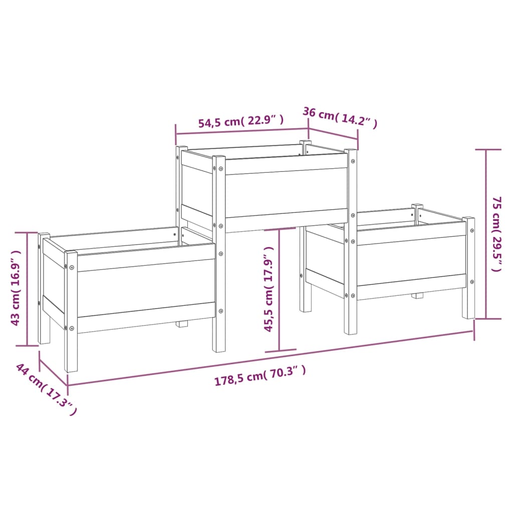 vidaXL Donica, 178,5x44x75 cm, lite drewno sosnowe