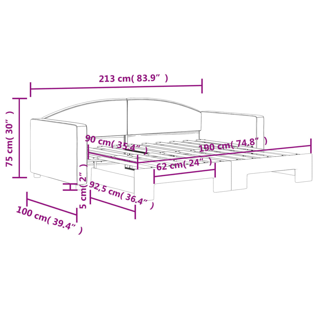 vidaXL Sofa rozsuwana, ciemnoszara, 90x190 cm, tkanina