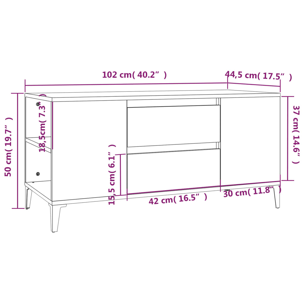 vidaXL Szafka pod TV, czarna, 102x44,5x50 cm, materiał drewnopochodny