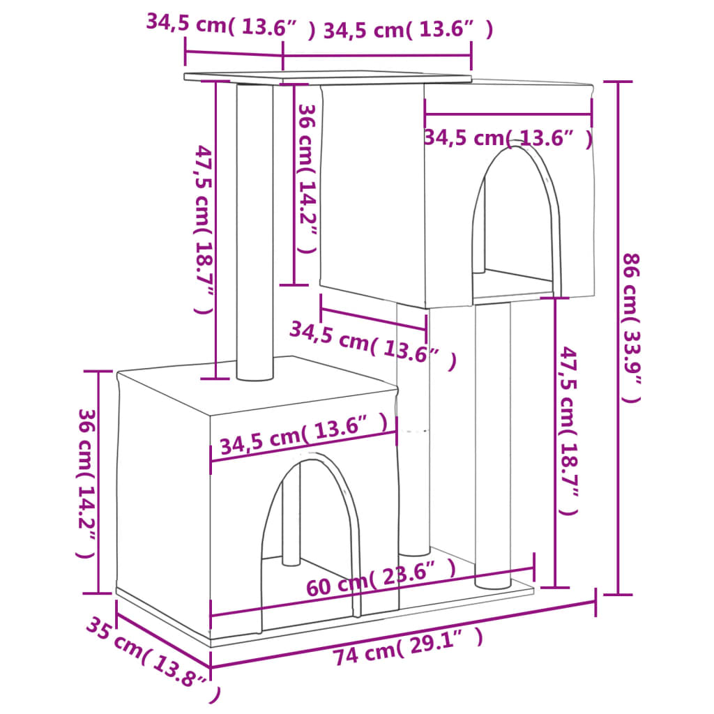 vidaXL Drapak dla kota, ze słupkami sizalowymi, kremowy, 86 cm