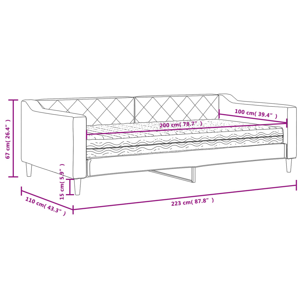 vidaXL Sofa z materacem do spania, kremowa, 100x200 cm, tkanina