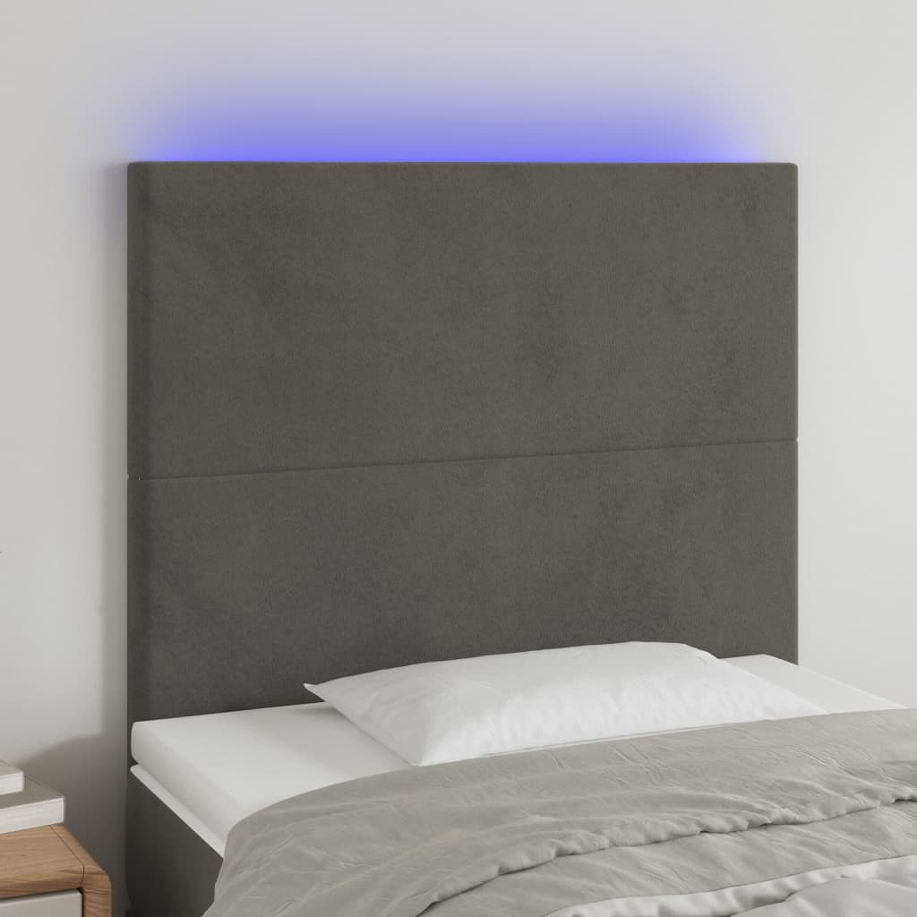 vidaXL Zagłówek do łóżka z LED, ciemnoszary, 100x5x118/128 cm, aksamit