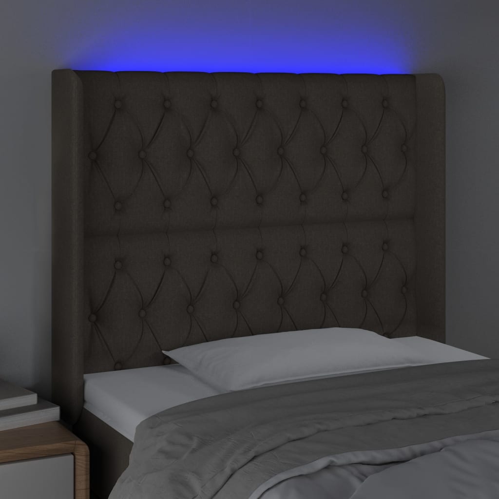 vidaXL Zagłówek do łóżka z LED, taupe, 93x16x118/128 cm, tkanina