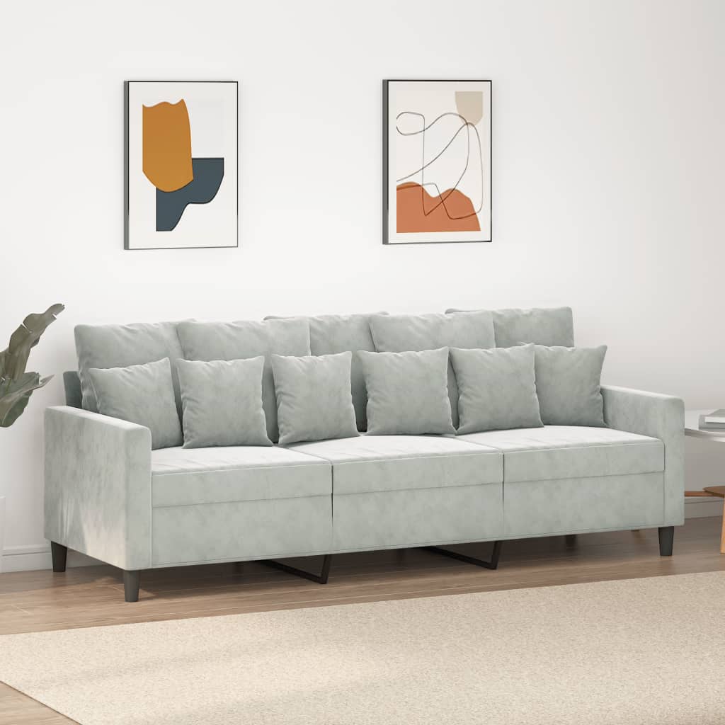 vidaXL Sofa 3-osobowa, jasnoszara, 180 cm, tapicerowana aksamitem