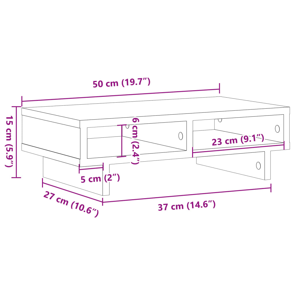 vidaXL Podstawka pod monitor, stare drewno, 50x27x15 cm