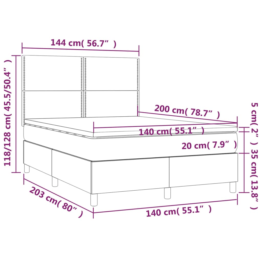 vidaXL Łóżko kontynentalne z materacem i LED, brąz, ekoskóra 140x200cm