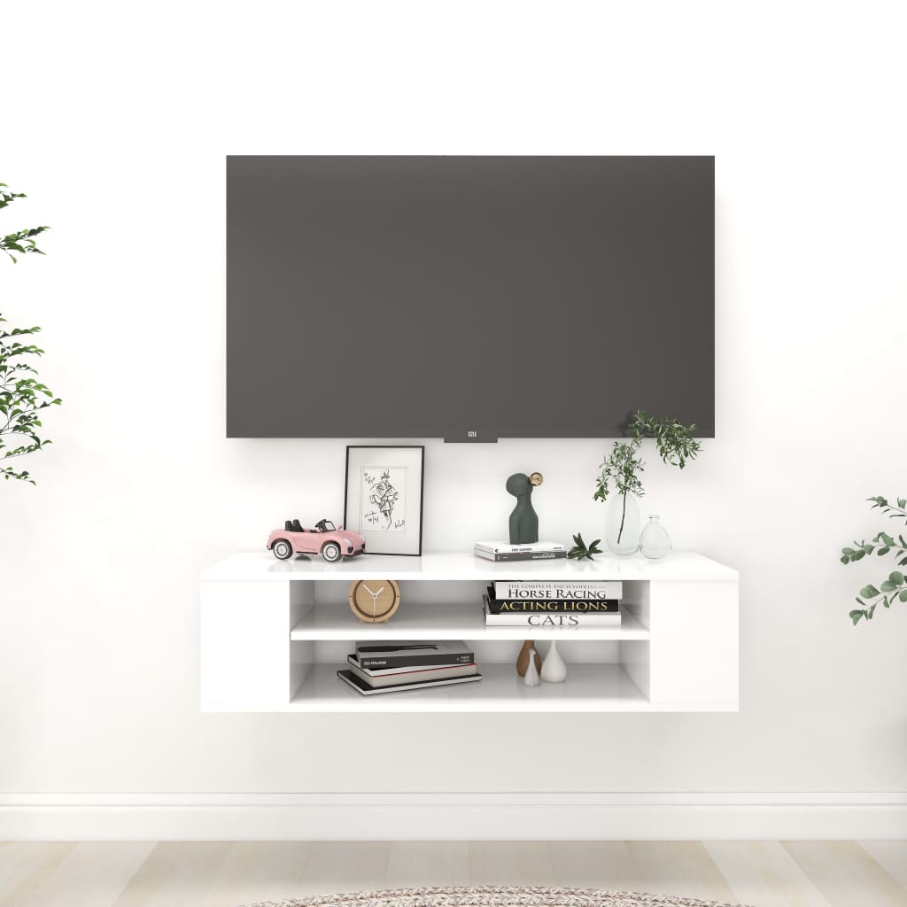 vidaXL Wisząca szafka TV, biała 100x30x26,5 cm materiał drewnopochodny