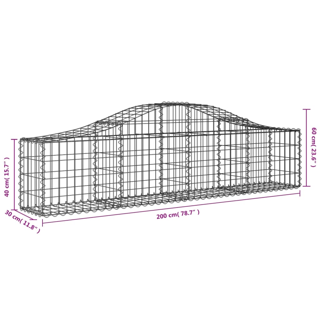 vidaXL Kosze gabionowe, 7 szt, 200x30x40/60 cm, galwanizowane żelazo