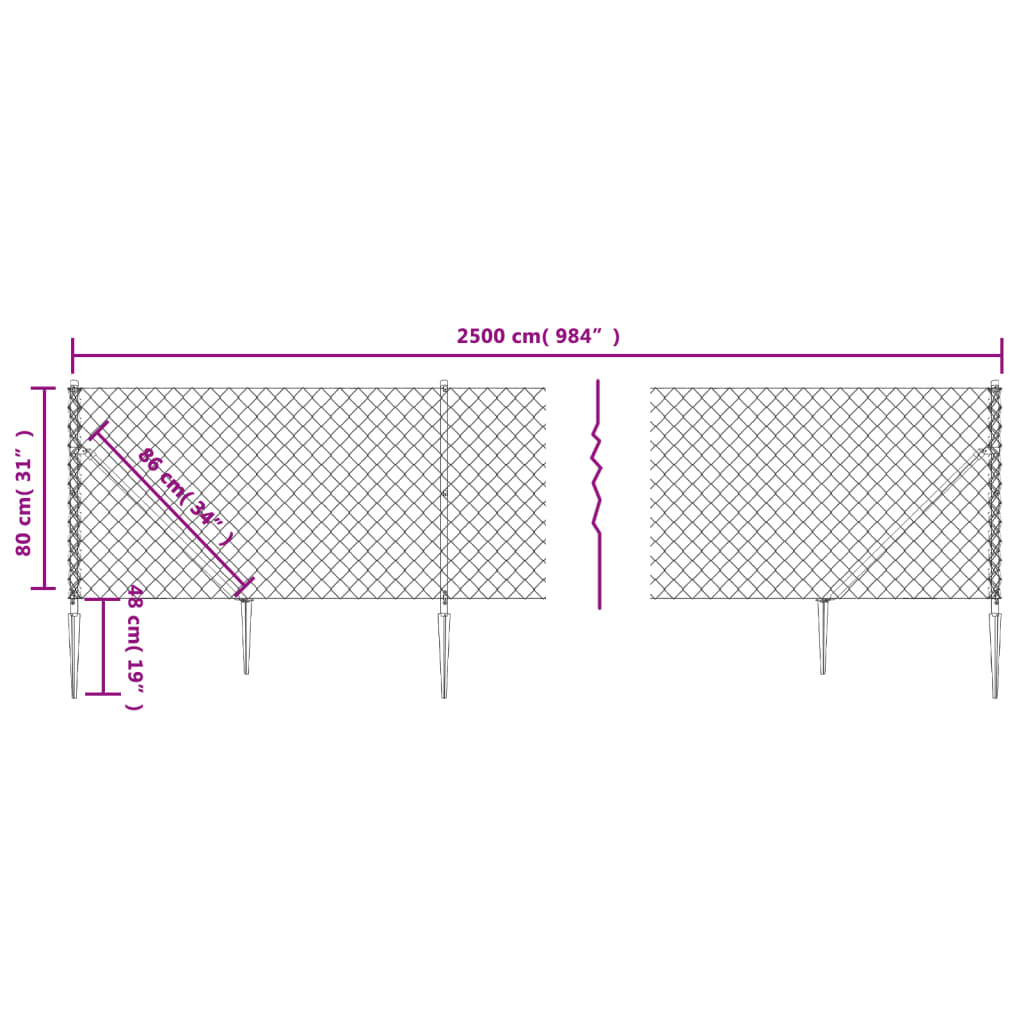 vidaXL Ogrodzenie z siatki, z kotwami, zielone, 0,8x25 m