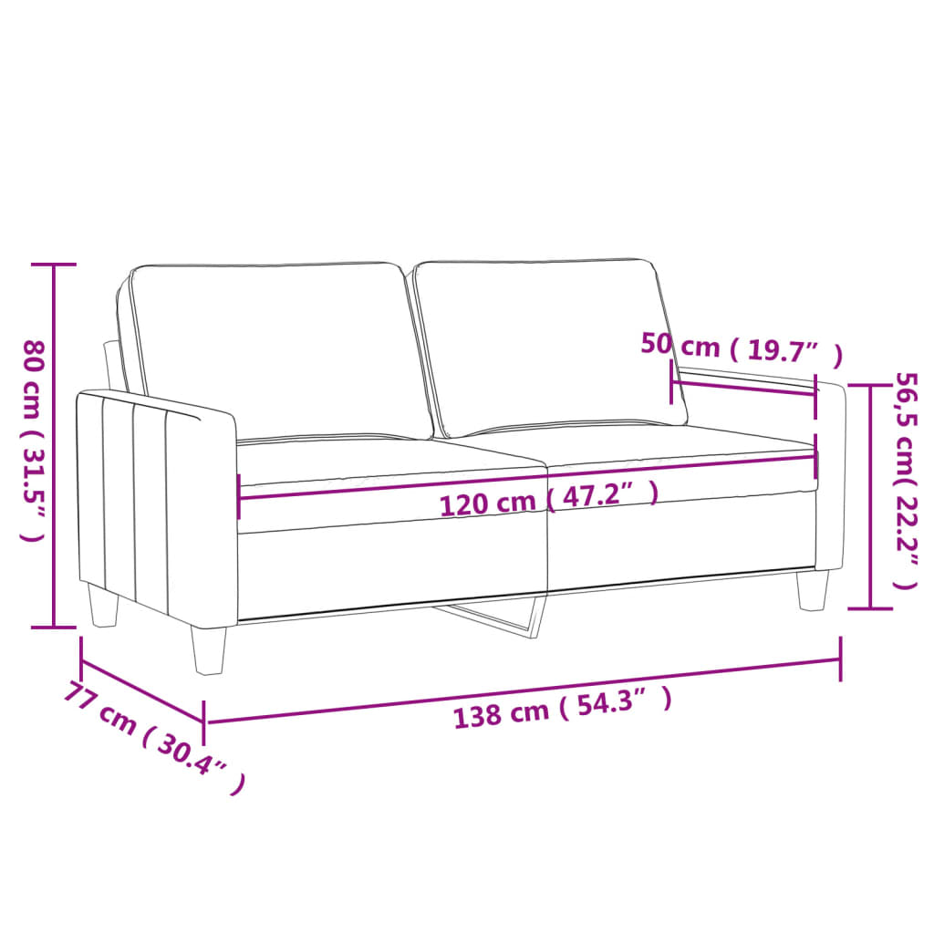 vidaXL Sofa 2-osobowa, winna czerwień, 120 cm, tapicerowana tkaniną