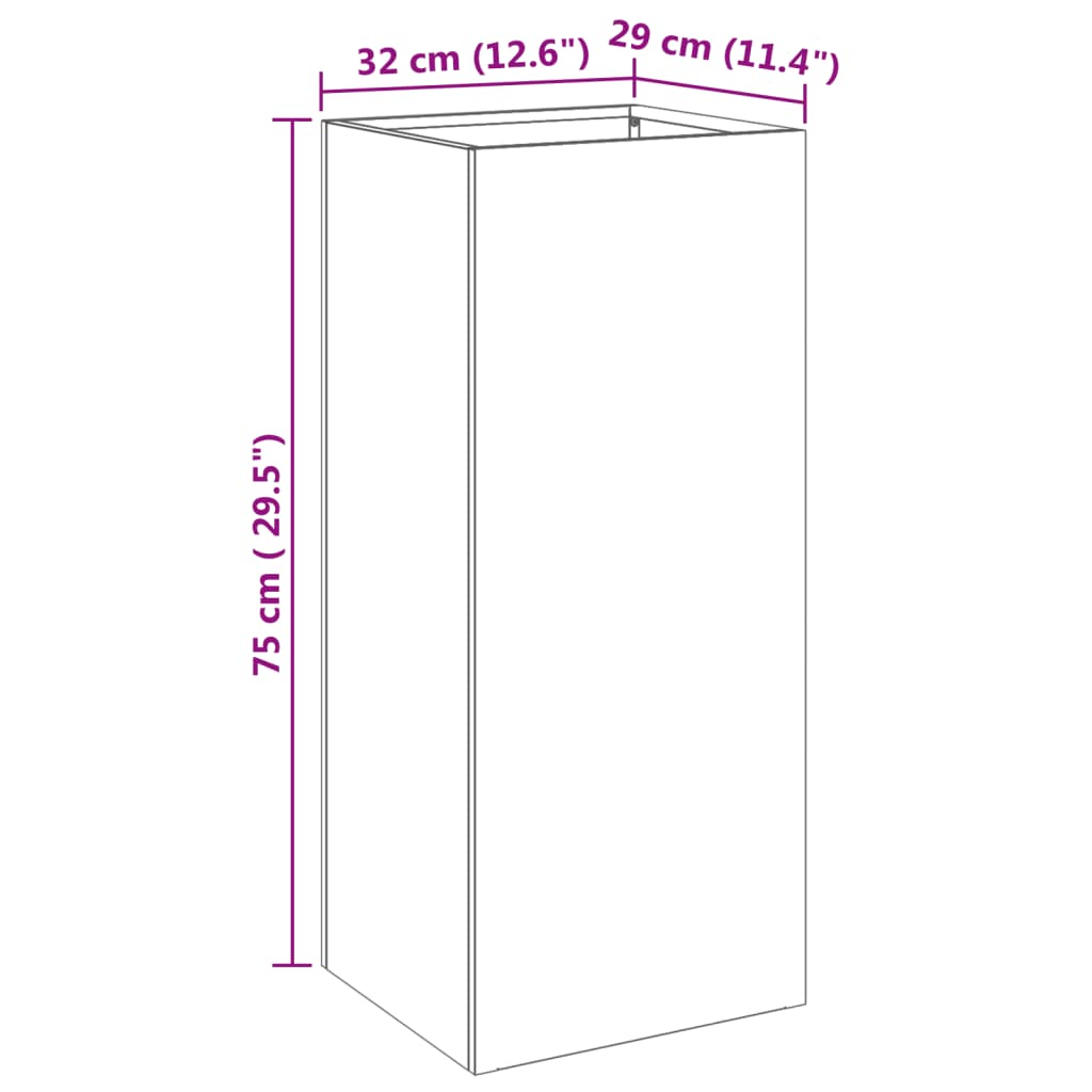 vidaXL Donica, srebrna, 32x29x75 cm, stal nierdzewna