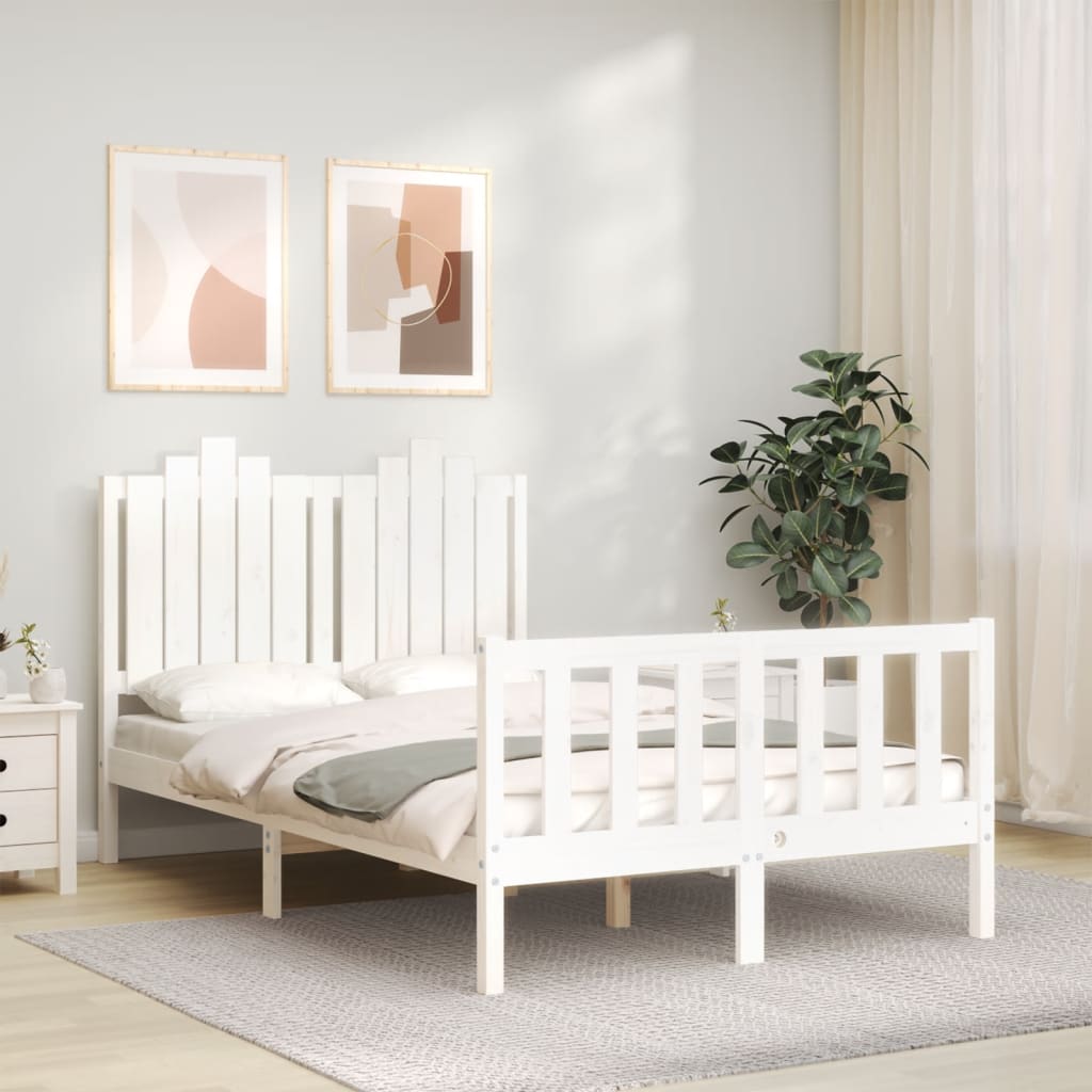 vidaXL Rama łóżka z wezgłowiem, biała, 120x200 cm, lite drewno