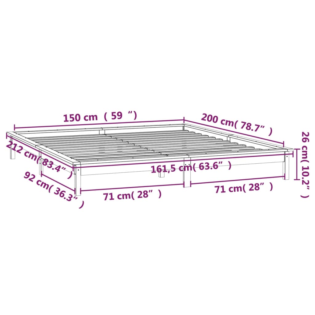 vidaXL Rama łóżka z LED, miodowa, 150x200 cm, King Size, lite drewno