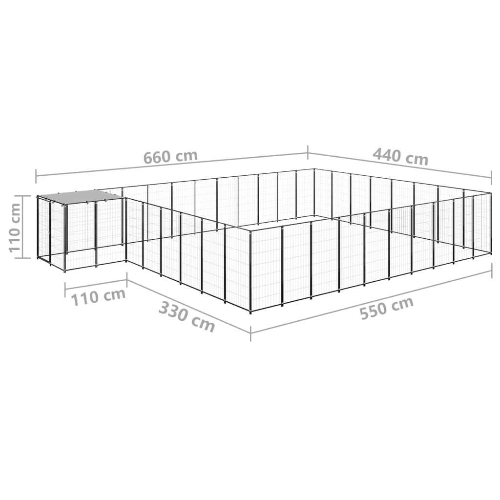 vidaXL Kojec dla psa, czarny, 25,41 m², stalowy