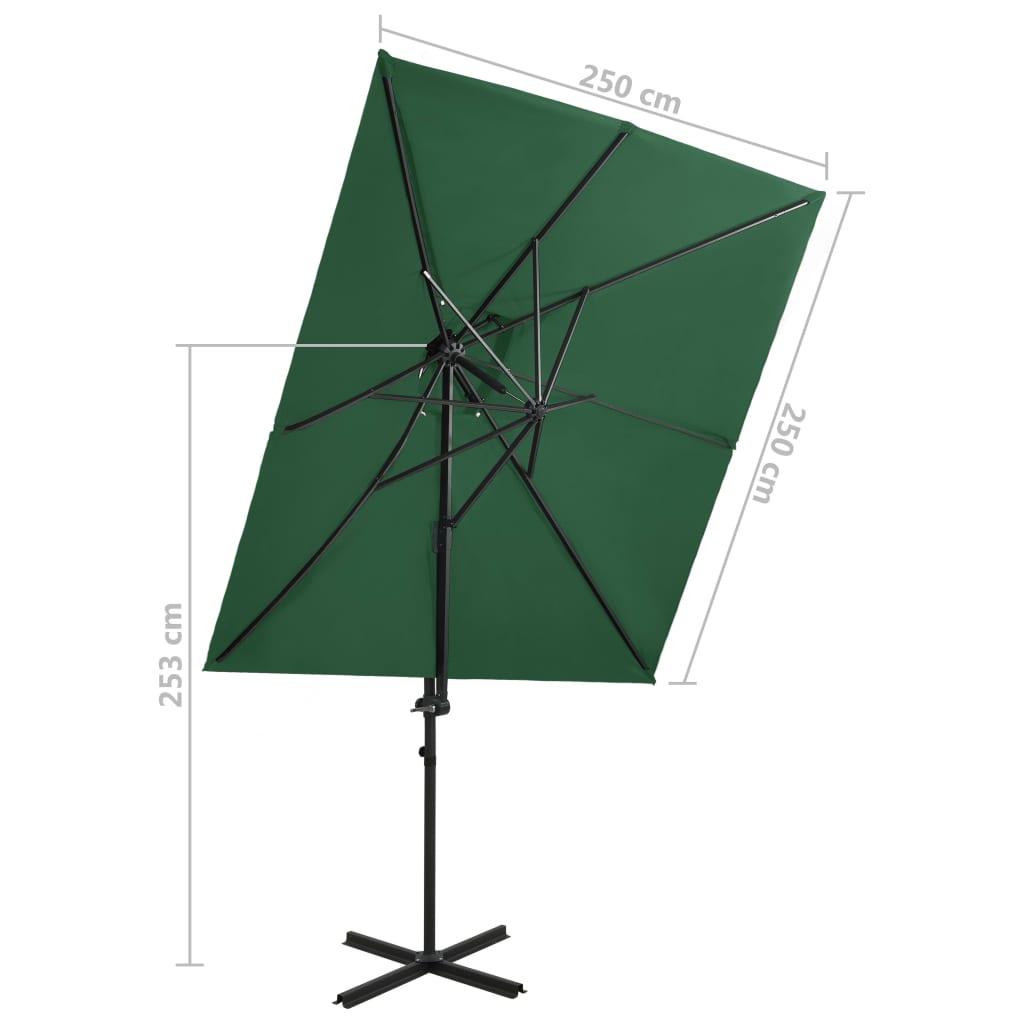 vidaXL Parasol wiszący z podwójną czaszą, 250x250 cm, zielony