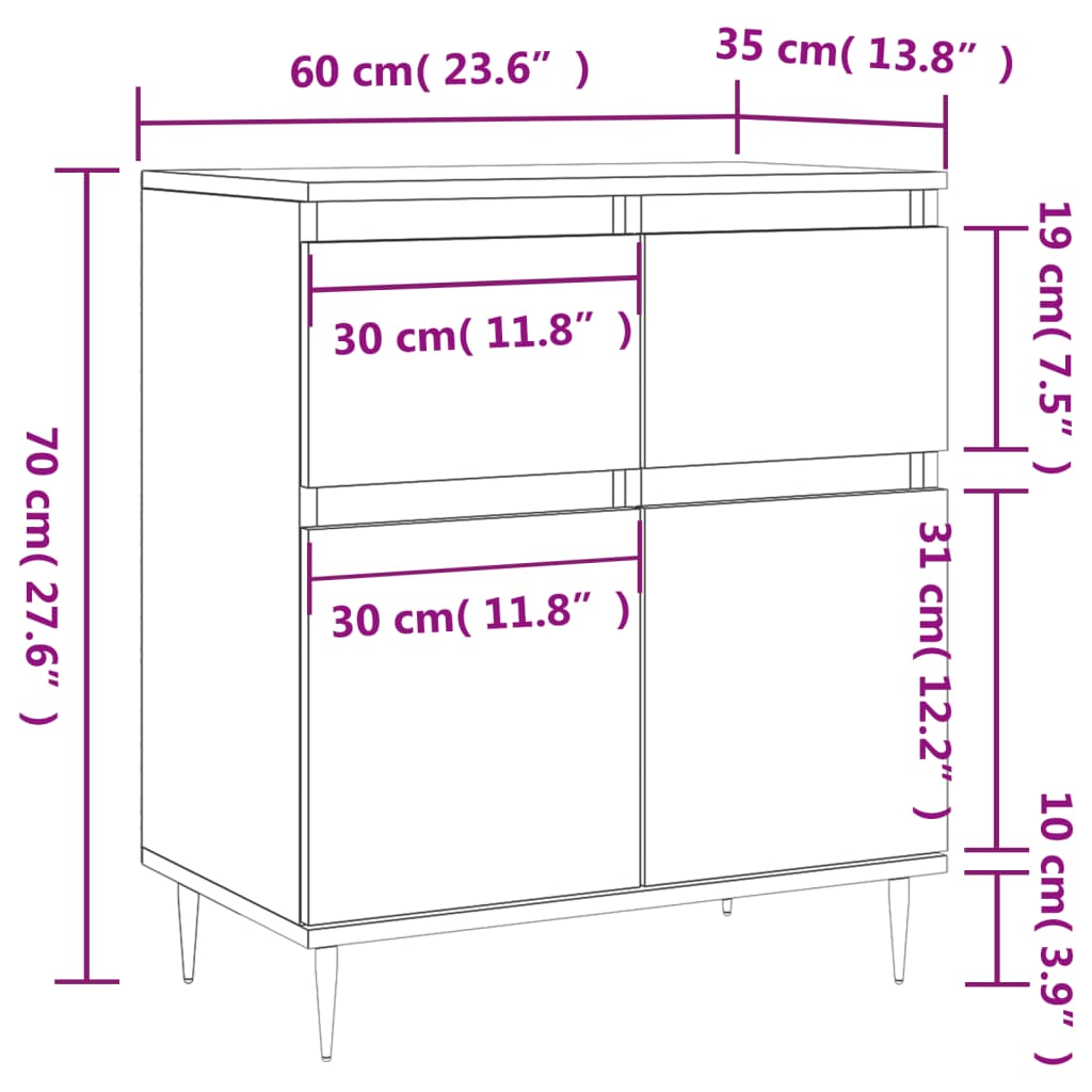 vidaXL Komoda, szarość betonu, 60x35x70 cm, materiał drewnopochodny