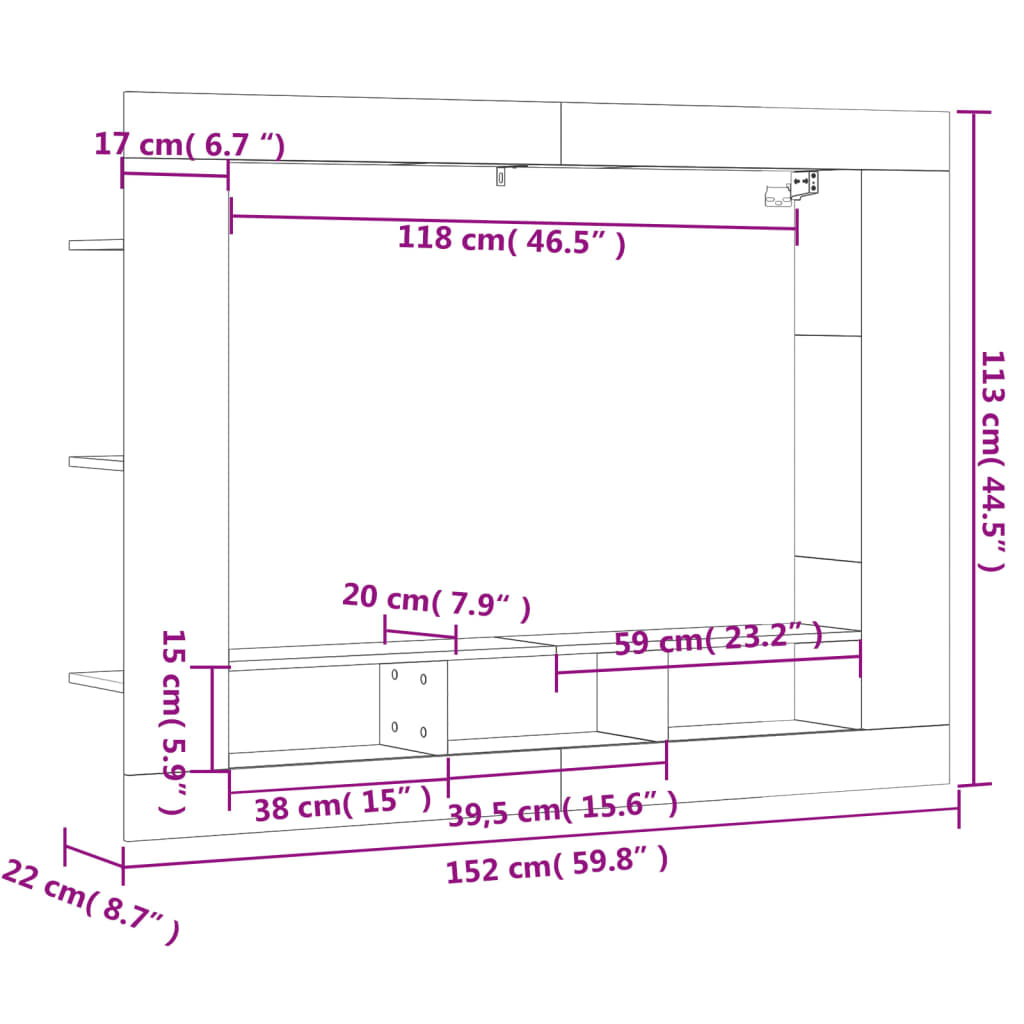 vidaXL Szafka pod TV, czarna, 152x22x113 cm, materiał drewnopochodny