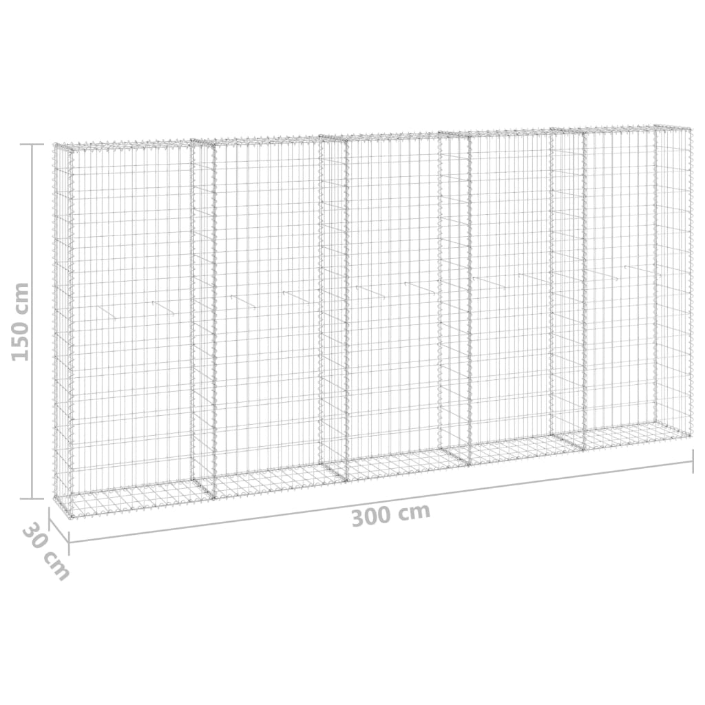 vidaXL Ściana gabionowa z pokrywami, galwanizowana stal, 300x30x150 cm