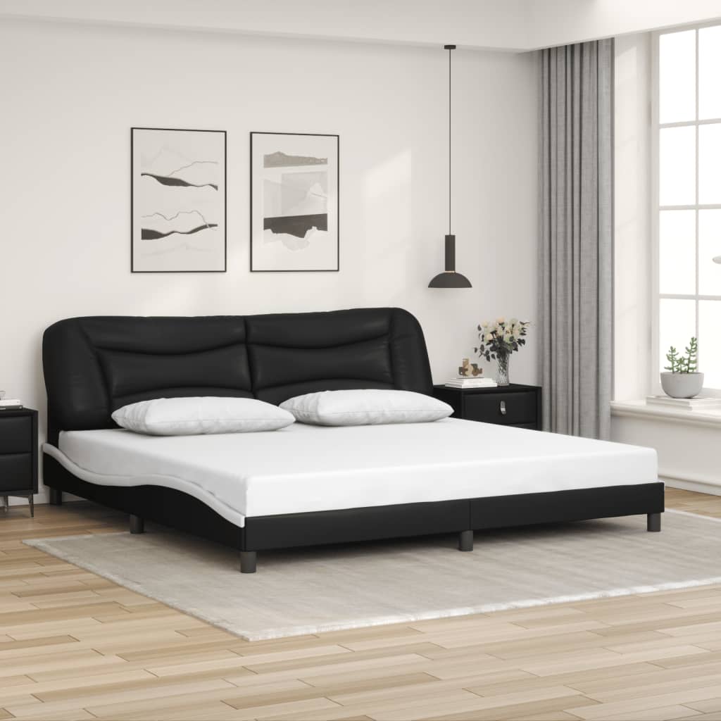 vidaXL Rama łóżka z zagłówkiem, czarno-biała, 200x200 cm, ekoskóra