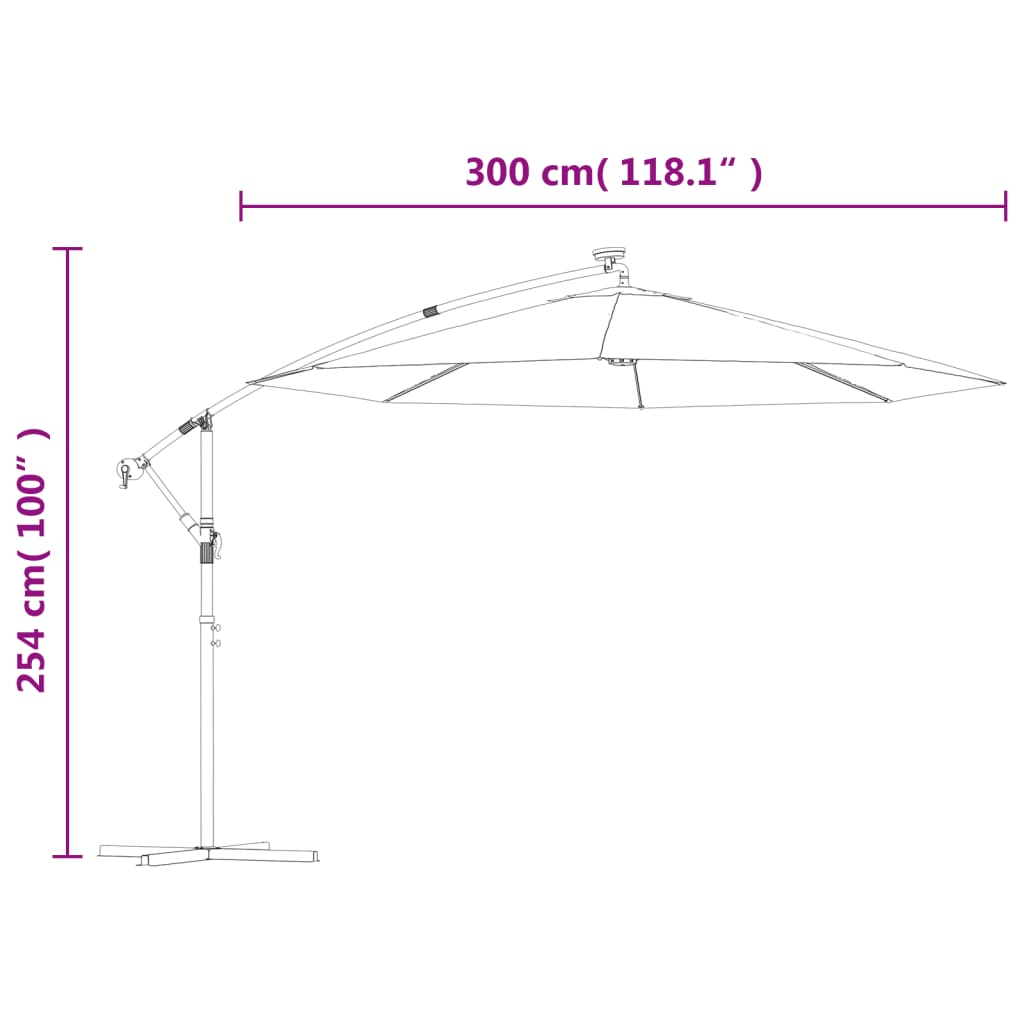 vidaXL Parasol wiszący z LED i stalowym słupkiem, 300 cm, niebieski