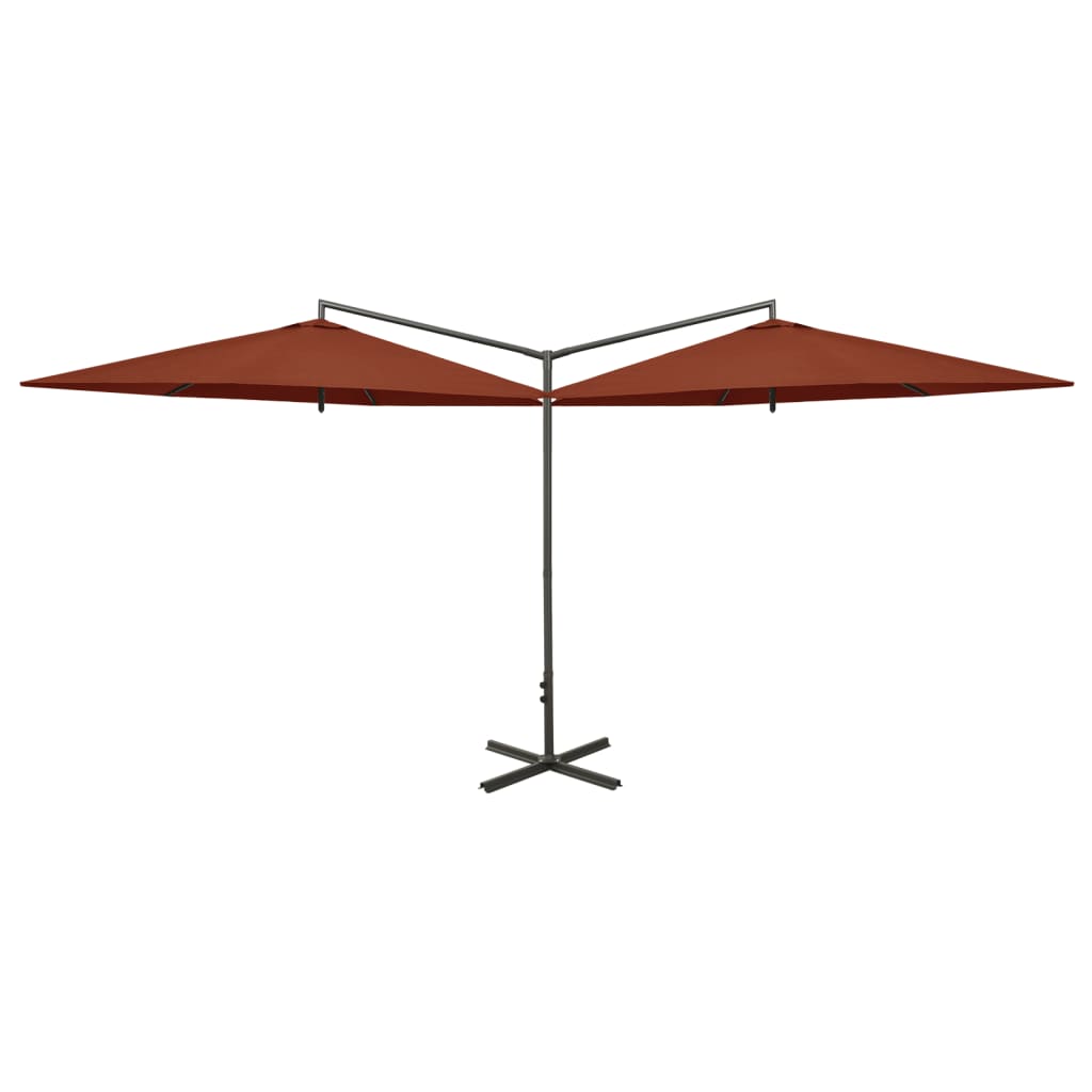 vidaXL Podwójny parasol ogrodowy, stalowy słupek, terakota, 600 cm