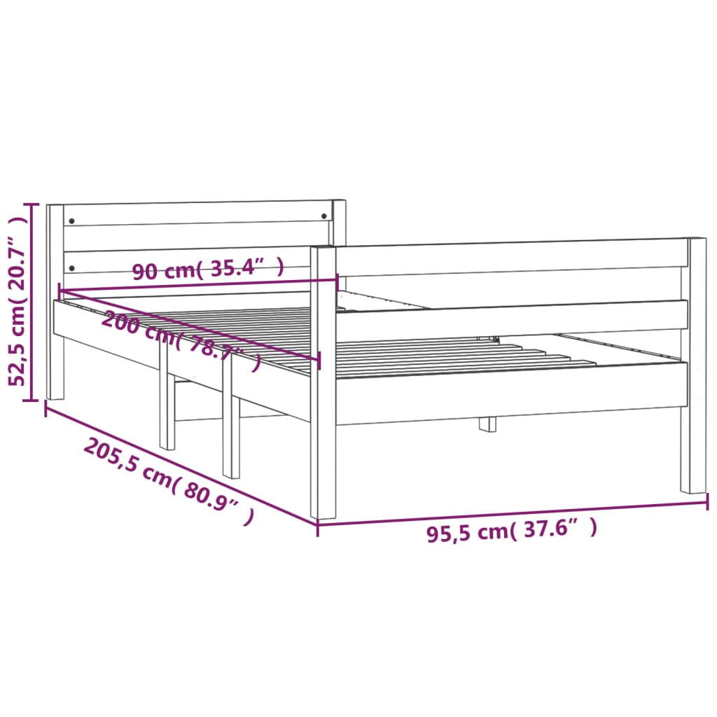 vidaXL Rama łóżka bez materaca, biała, 90x200 cm, lite drewno sosnowe