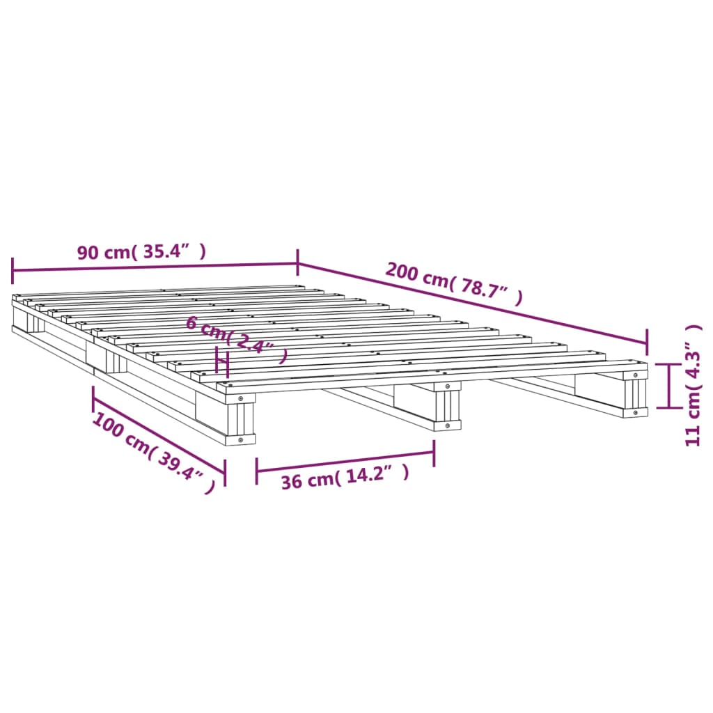 vidaXL Łóżko z palet, białe, 90x200 cm, lite drewno sosnowe