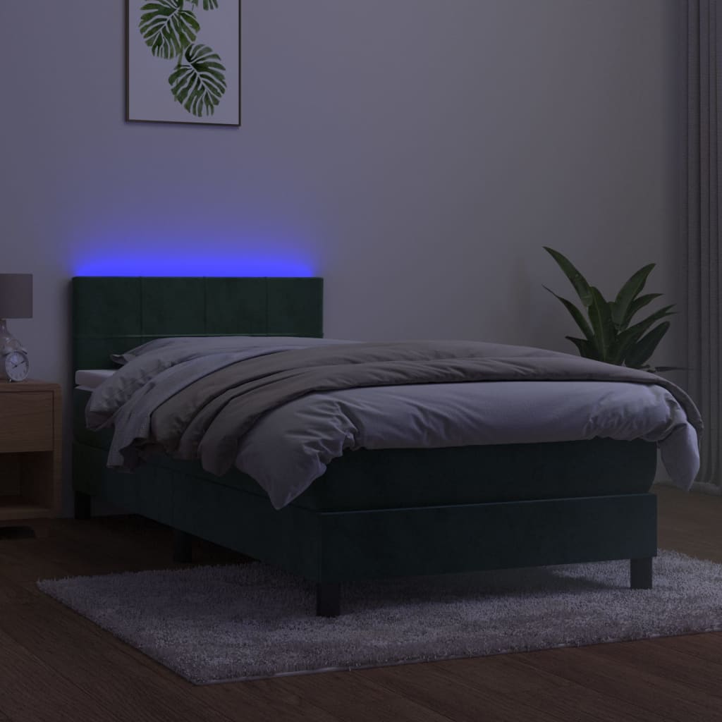 vidaXL Łóżko kontynentalne z materacem i LED zielony aksamit 90x200 cm