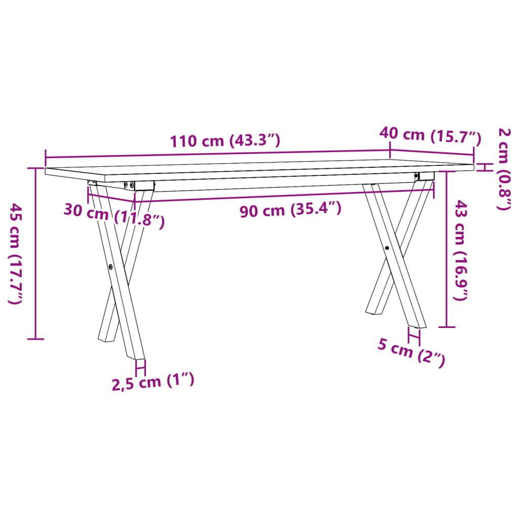 vidaXL Stolik kawowy z nogami w kształcie litery X, 110x40x45 cm