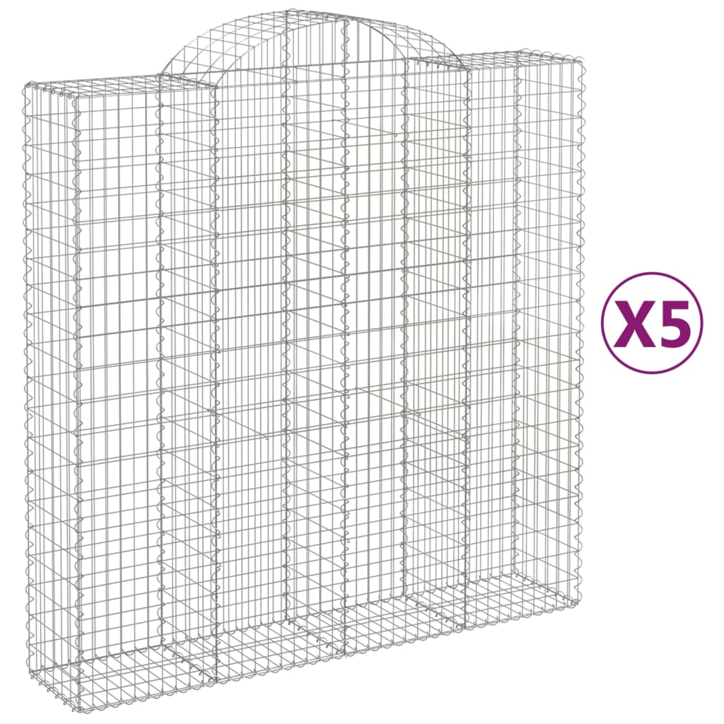 vidaXL Kosze gabionowe, 5 szt, 200x50x200/220 cm, galwanizowane żelazo