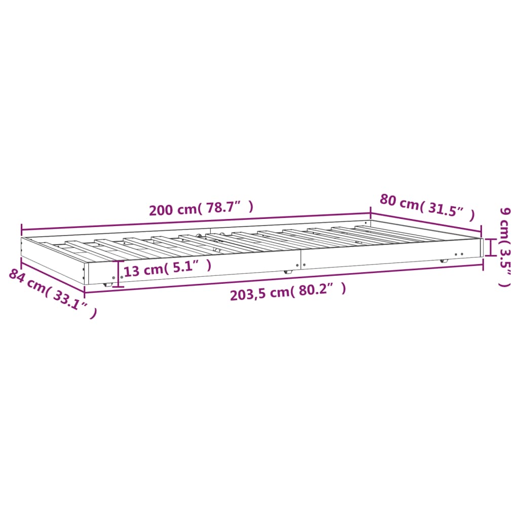 vidaXL Łóżko bez materaca, białe, 80x200 cm, lite drewno sosnowe