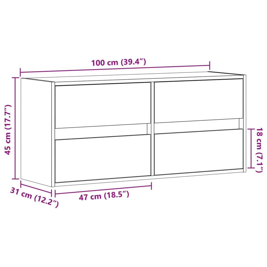 vidaXL Ścienna szafka TV z LED, dąb sonoma, 100x31x45 cm