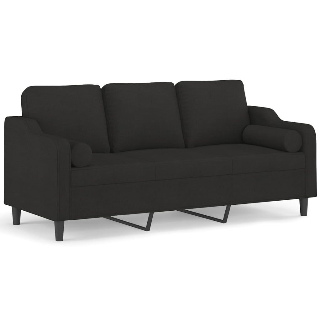 vidaXL 3-osobowa sofa z poduszkami, czarna, 180 cm, tkanina