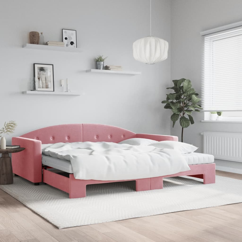 vidaXL Sofa rozsuwana z materacami, różowa, 100x200 cm, aksamit