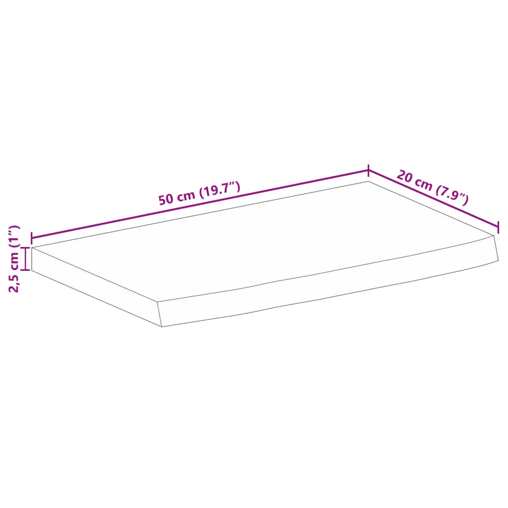 vidaXL Blat stołu z naturalną krawędzią, 50x20x2,5 cm, drewno mango