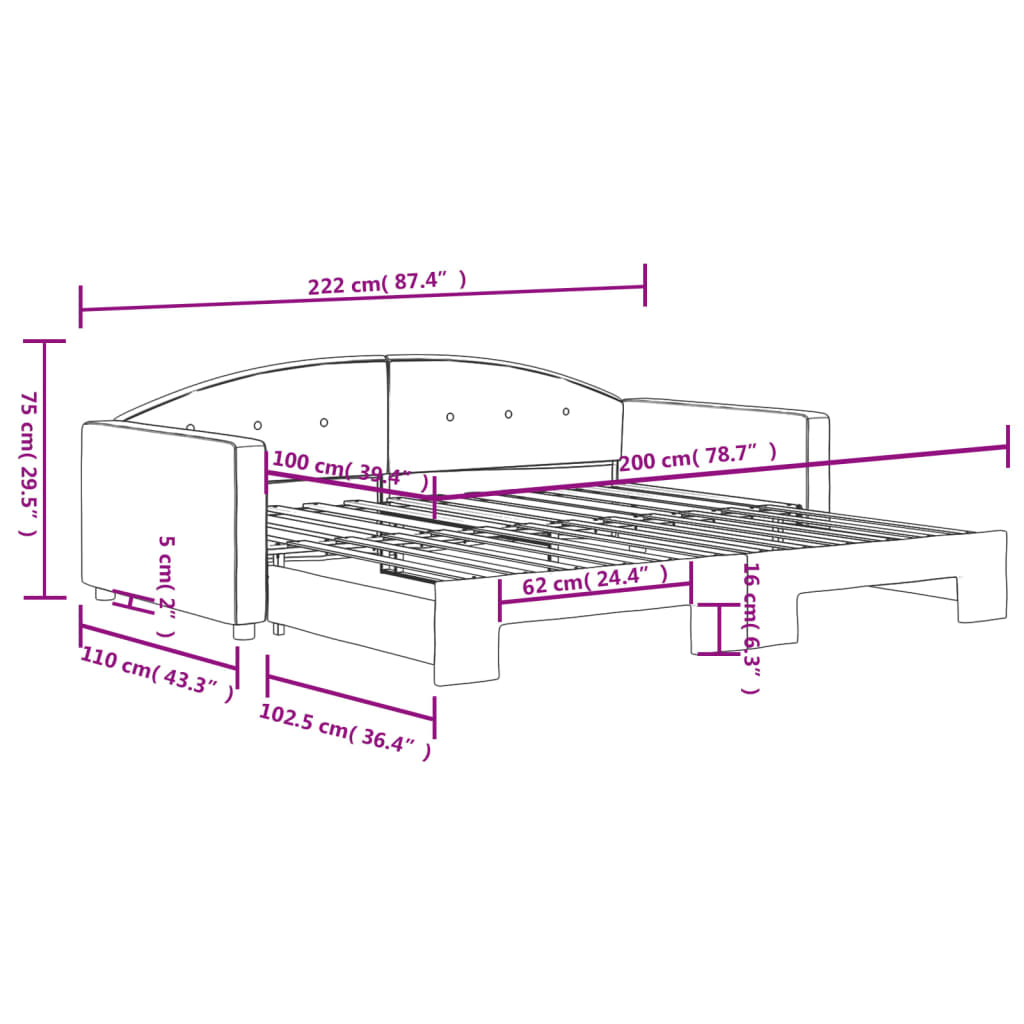 vidaXL Sofa rozsuwana, jasnoszara, 100x200 cm, aksamit