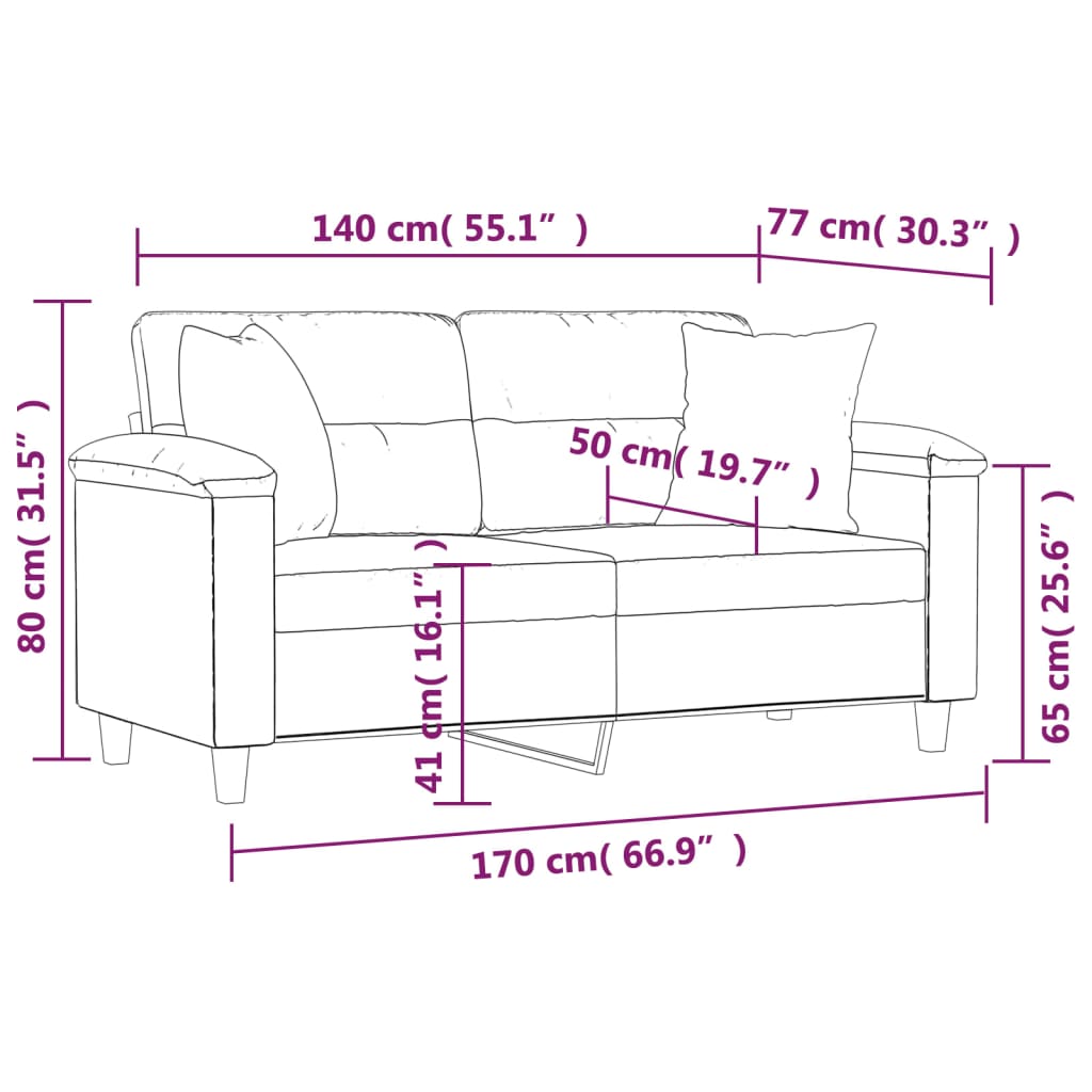 vidaXL 2-osobowa sofa z poduszkami, ciemnoszara, 140 cm, mikrofibra