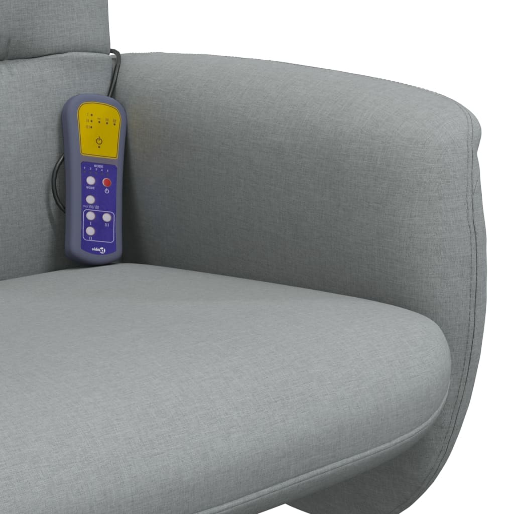 vidaXL Rozkładany fotel masujący z podnóżkiem, jasnoszary, tkanina