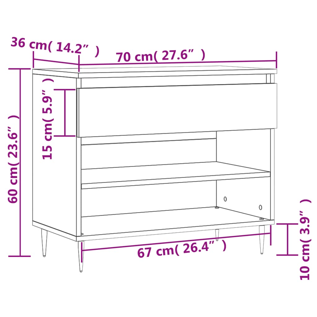 vidaXL Półka na buty, biała, 70x36x60 cm, materiał drewnopochodny