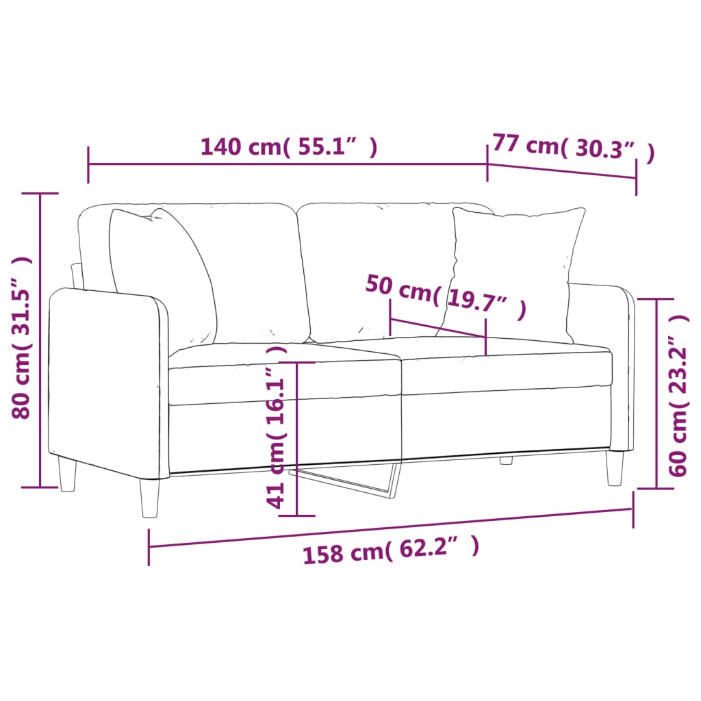 vidaXL 2-osobowa sofa z poduszkami, jasnożółta, 140 cm, tkanina