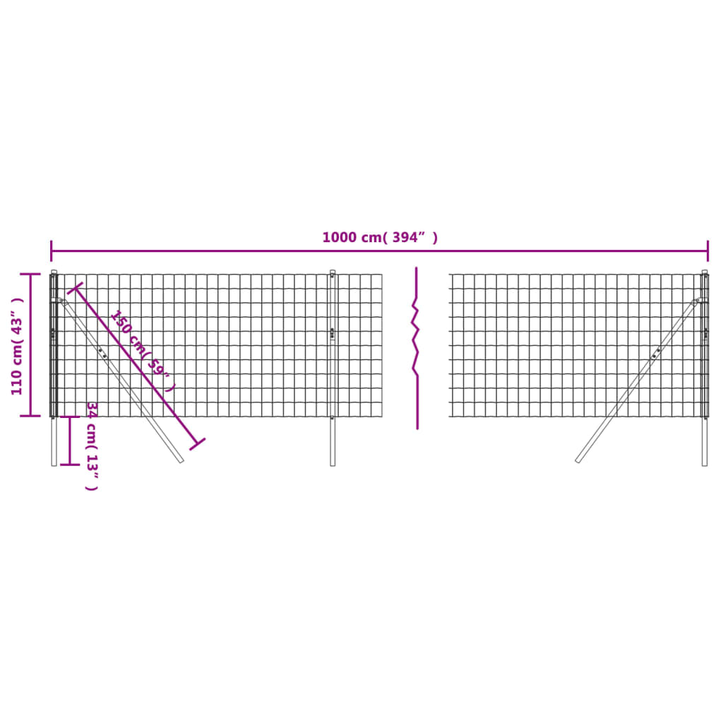 vidaXL Ogrodzenie z siatki drucianej, antracytowe, 1,1x10 m