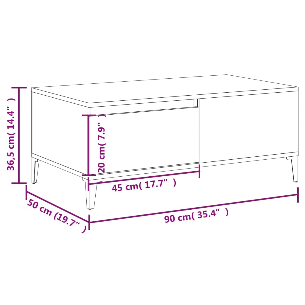 vidaXL Stolik kawowy, dąb sonoma 90x50x36,5 cm materiał drewnopochodny