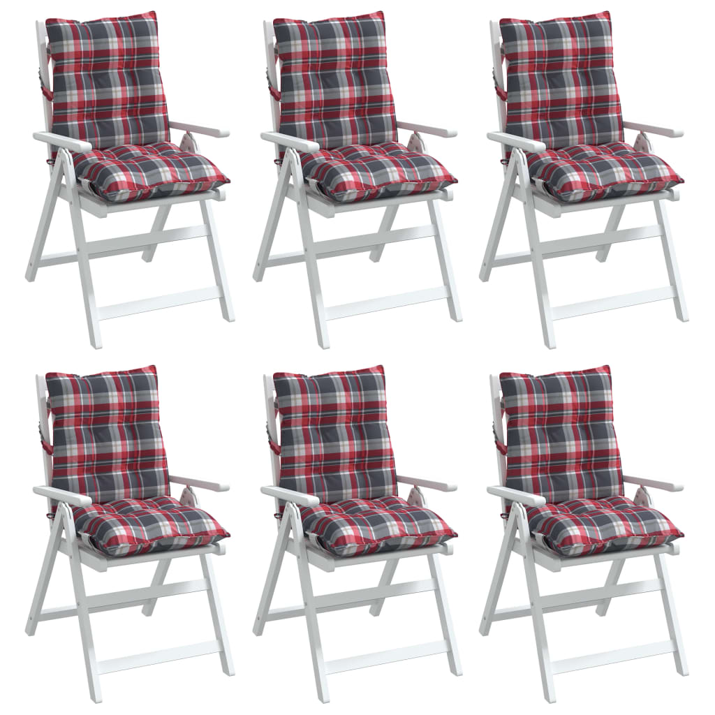 vidaXL Poduszki na krzesła z niskim oparciem, 6 szt., w czerwoną kratę